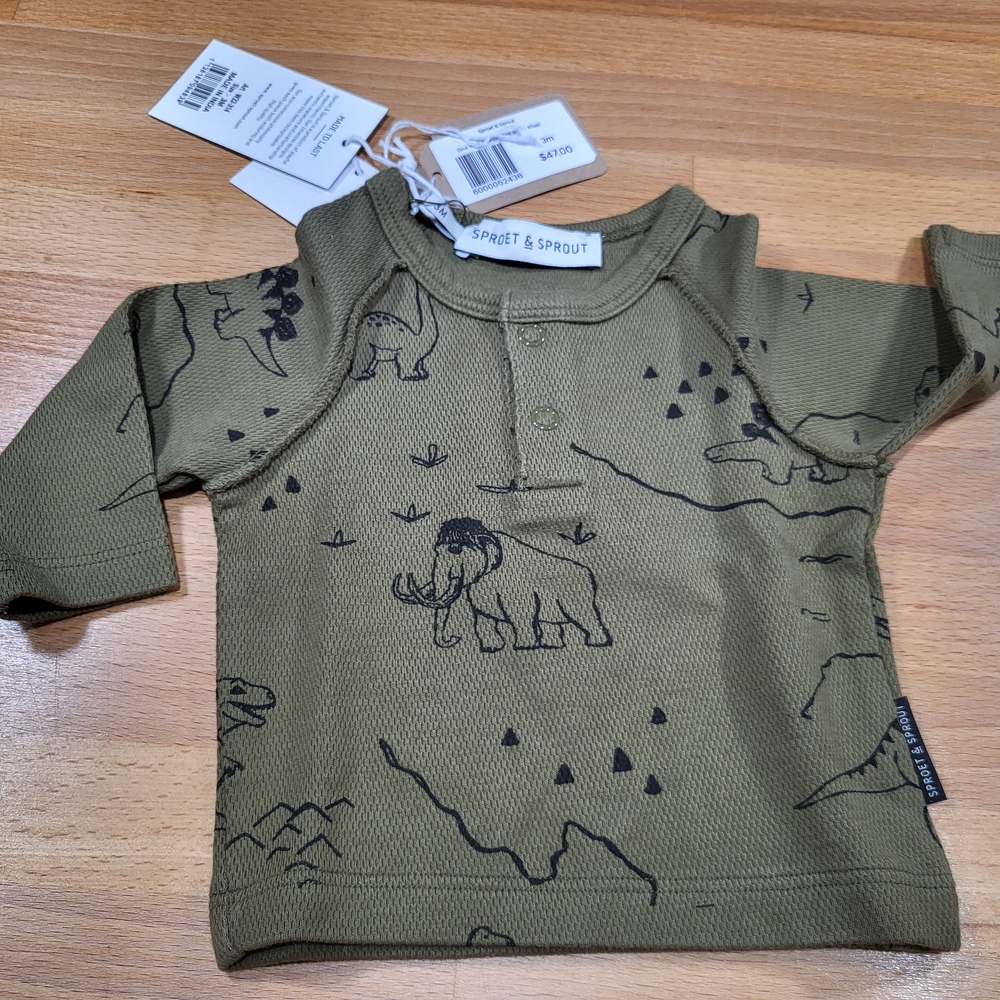 Nwt Baby Boys Size 3 Months Sproet & Sprout Dinosaur Green Adventure Tee Shirt